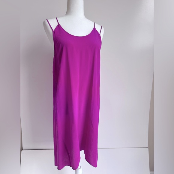 Eileen Fisher Womens M pink Fuchsia 100% Silk Slip Dress Double Spaghetti Strap - Picture 1 of 6